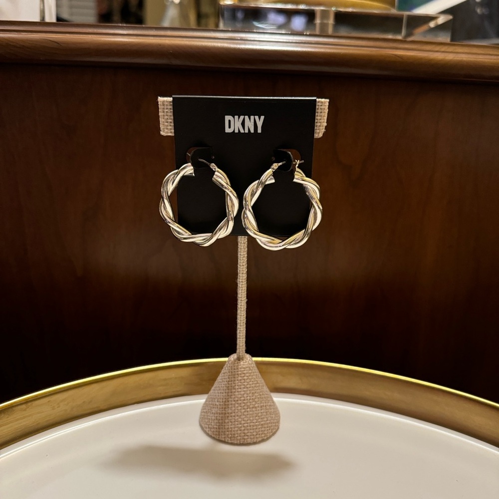 DKNY Silver-Toned Twisted Hoop Earrings